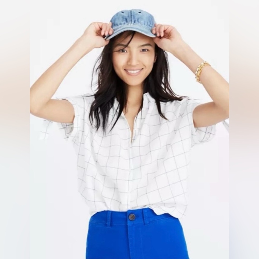 ❤️Madewell blouse, windowpane, short sleeve, size S